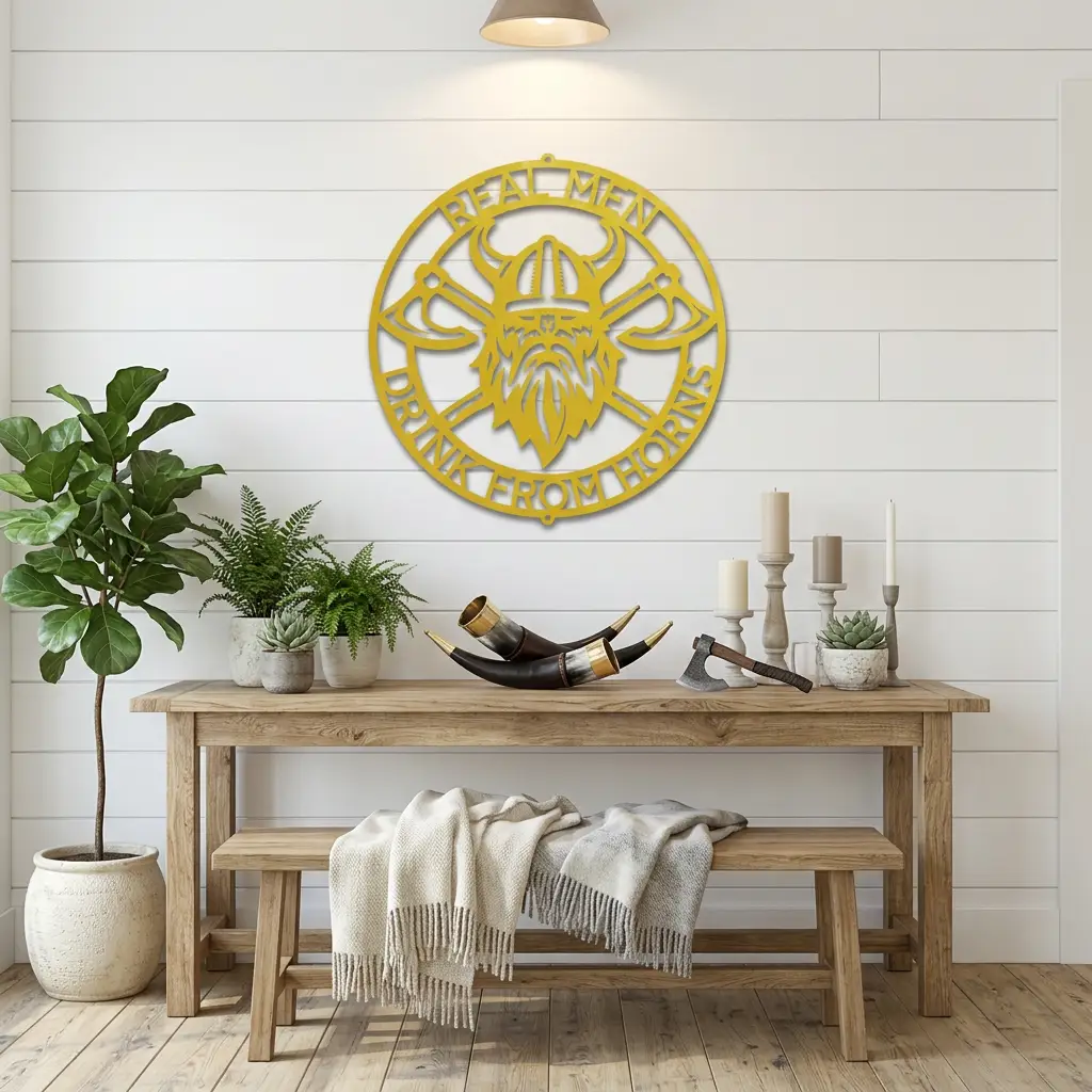 Personalized Viking Metal Wall Art | Custom Norse Warrior Sign | Viking Helmet & Battle Axes Steel Wall Decor | Custom Family Name Sign | Made in USA