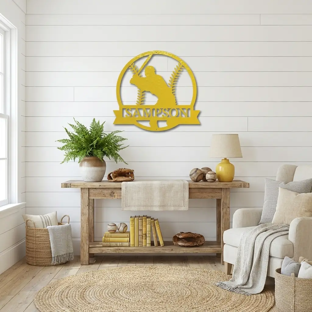 Baseball Player Custom Name Metal Art Wall Sign