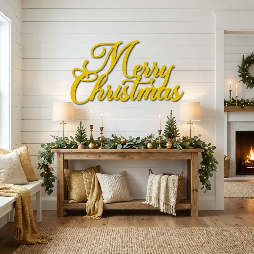 Merry Christmas Script Lettering Metal Wall Sign