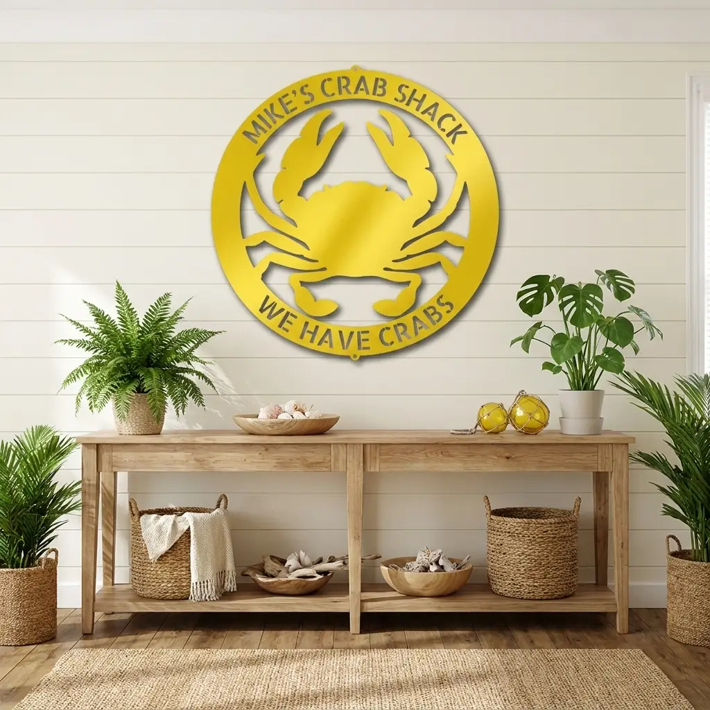 Personalized Crab Metal Wall Art | Custom Crab Shack Sign | Coastal Beach House Decor | Funny Seafood Metal Sign | Custom Outdoor Metal Wall Decor | Made in USA