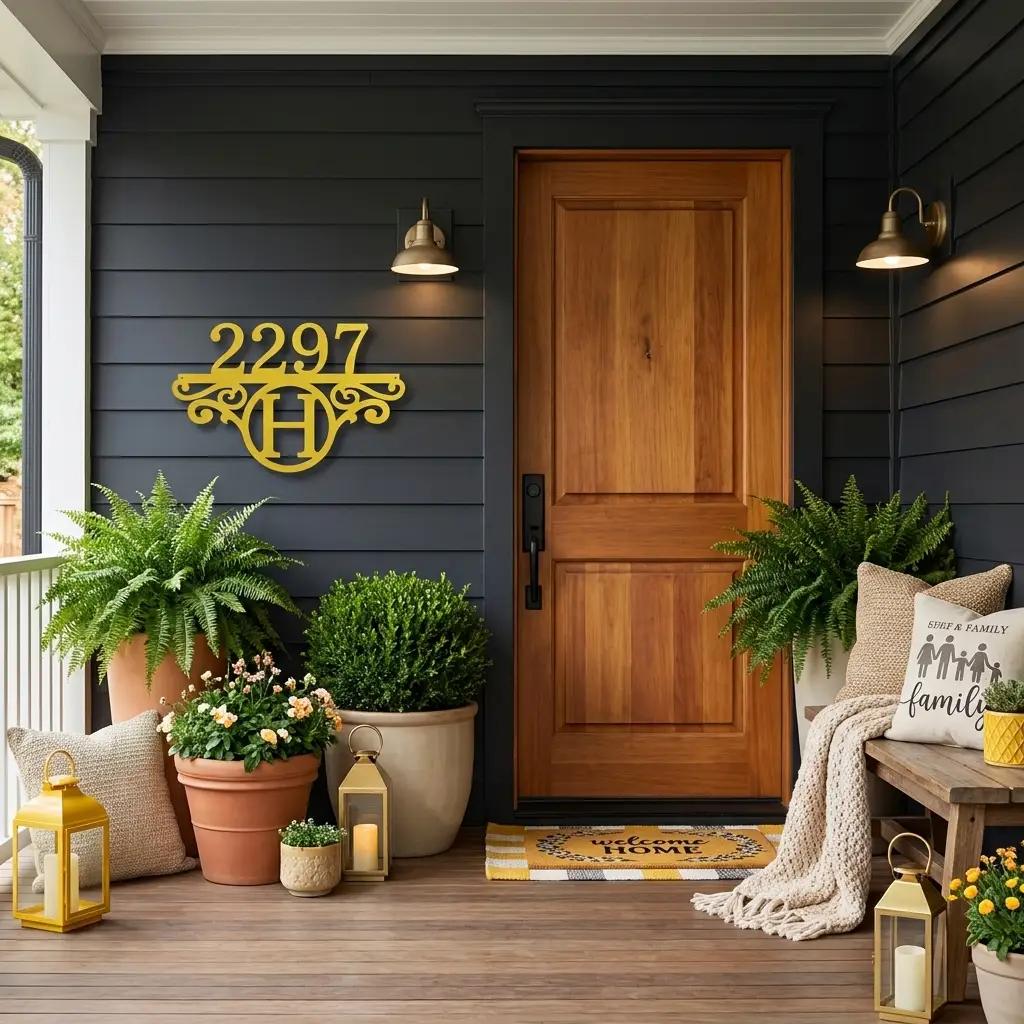 Initial Address Monogram Personalized Indoor Outdoor Steel Wall Sign Art