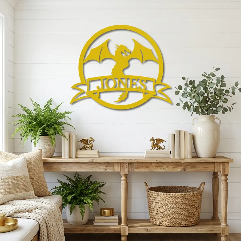 Dragon Banner Personalized Name Metal Art Wall Sign
