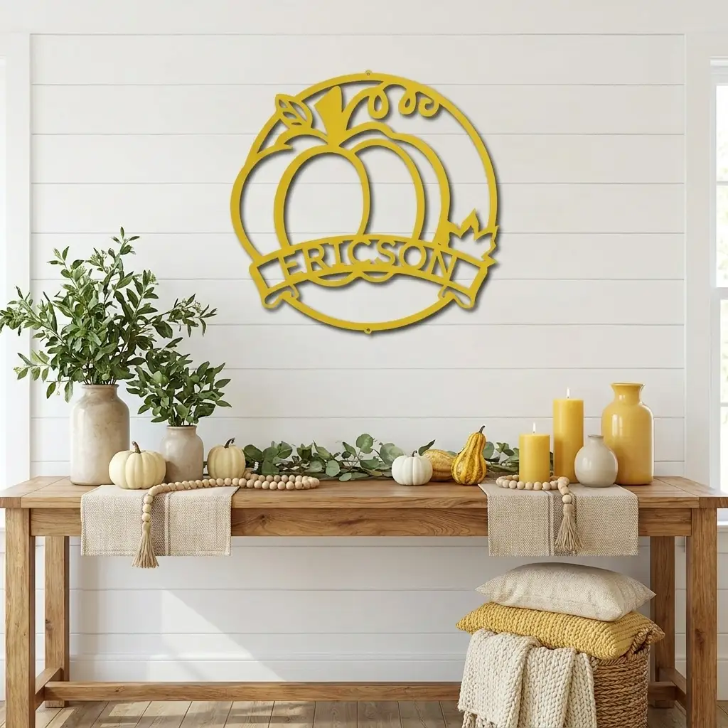 Personalized Pumpkin Metal Wall Art | Custom Family Name Fall Sign | Autumn Harvest Decor | Thanksgiving Wall Hanging | Housewarming Gift | Made in USA