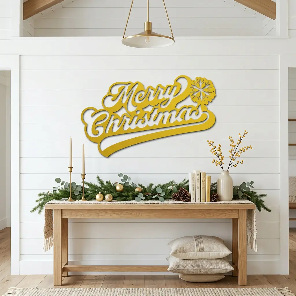Classic "Merry Christmas" Metal Wall Sign - Bring Holiday Cheer to Any Room