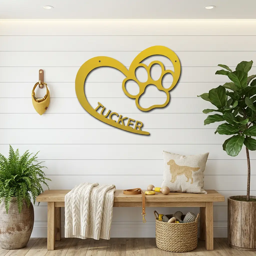 Personalized Puppy Love Metal Wall Art – Custom Dog Paw Heart Sign – Pet Name Metal Decor – Dog Lover Gift – Indoor Outdoor Steel Sign