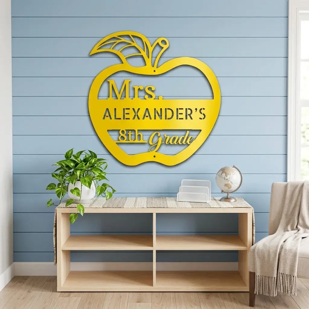 Personalized Teacher Apple Metal Wall Art | Custom Teacher Name Sign | Classroom Door Decor | Teacher Appreciation Gift | Made in USA