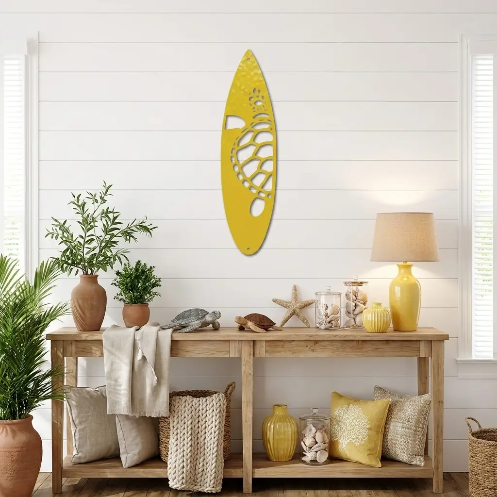 Surfboard Sea Turtle Indoor Outdoor Steel Wall Sign