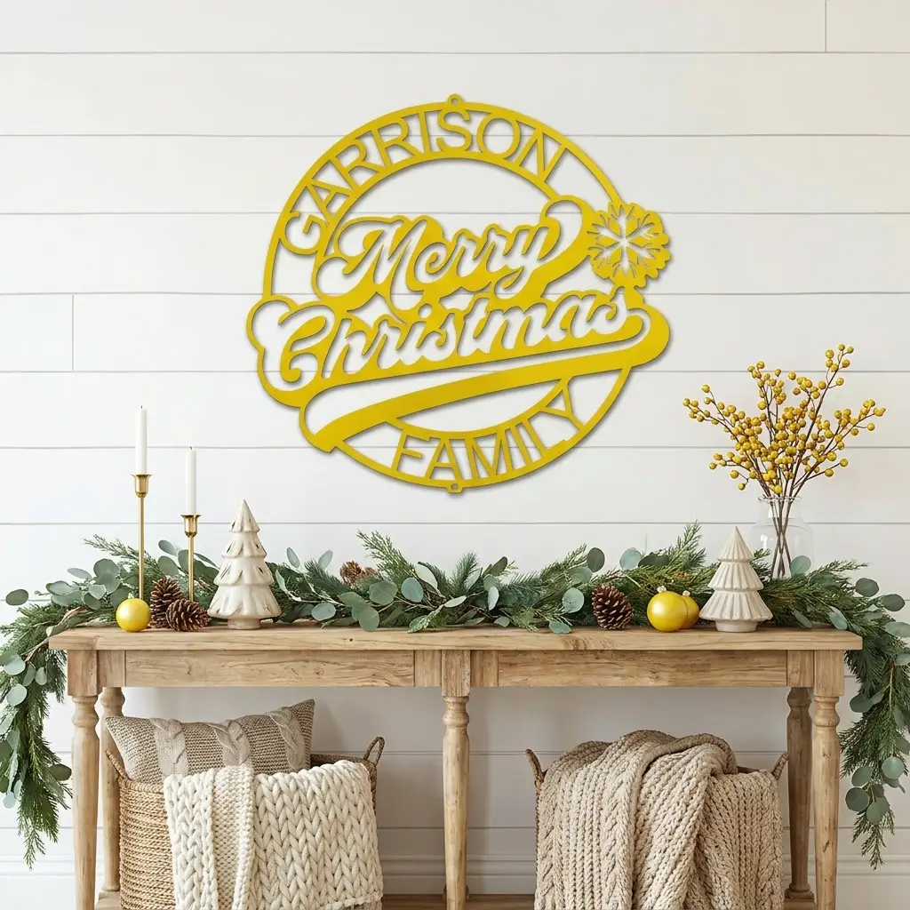 Personalized Merry Christmas Metal Sign | Custom Family Name Christmas Wall Decor | Holiday Metal Wall Art | Christmas Porch Sign | Made in USA