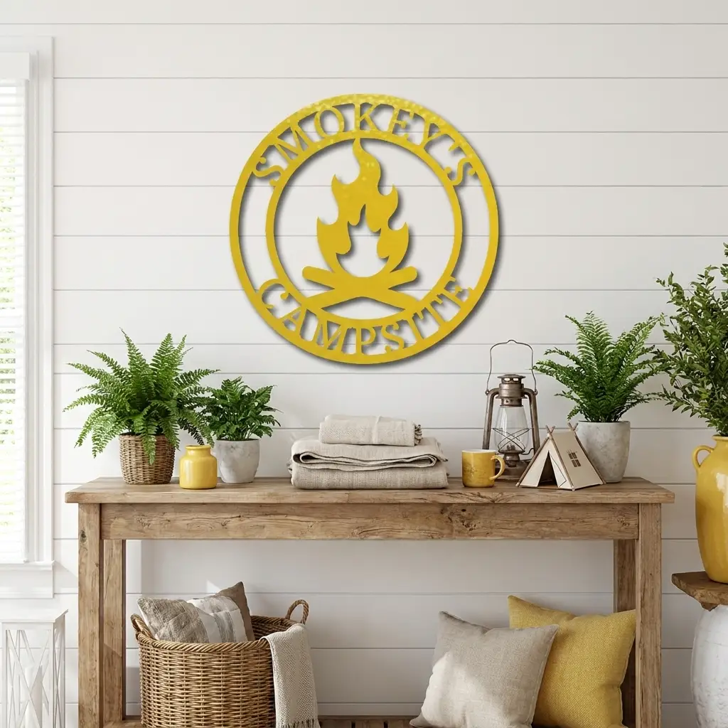 Campfire Custom Monogram Indoor Outdoor Steel Wall Sign Metal Art Home Décor
