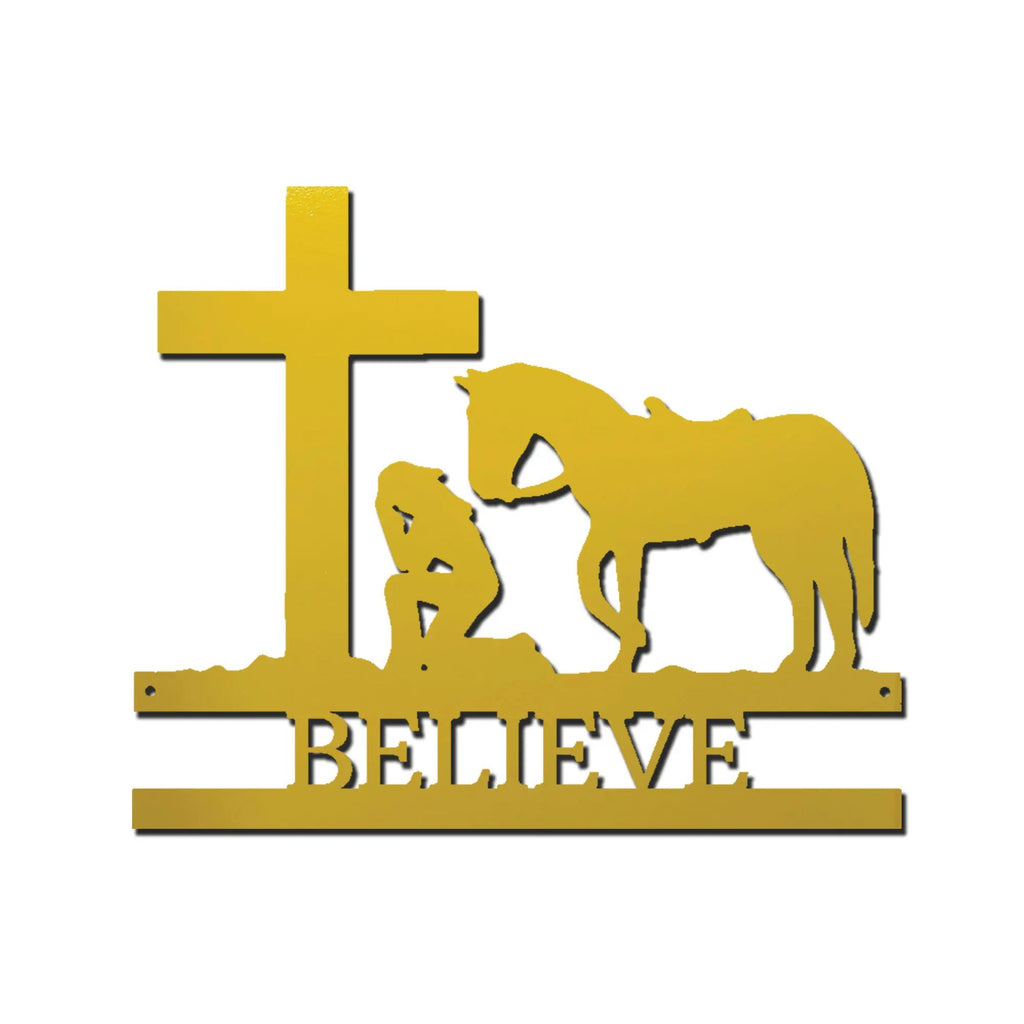 Cowgirl Kneeling Monogram Steel Sign Indoor Outdoor Decor