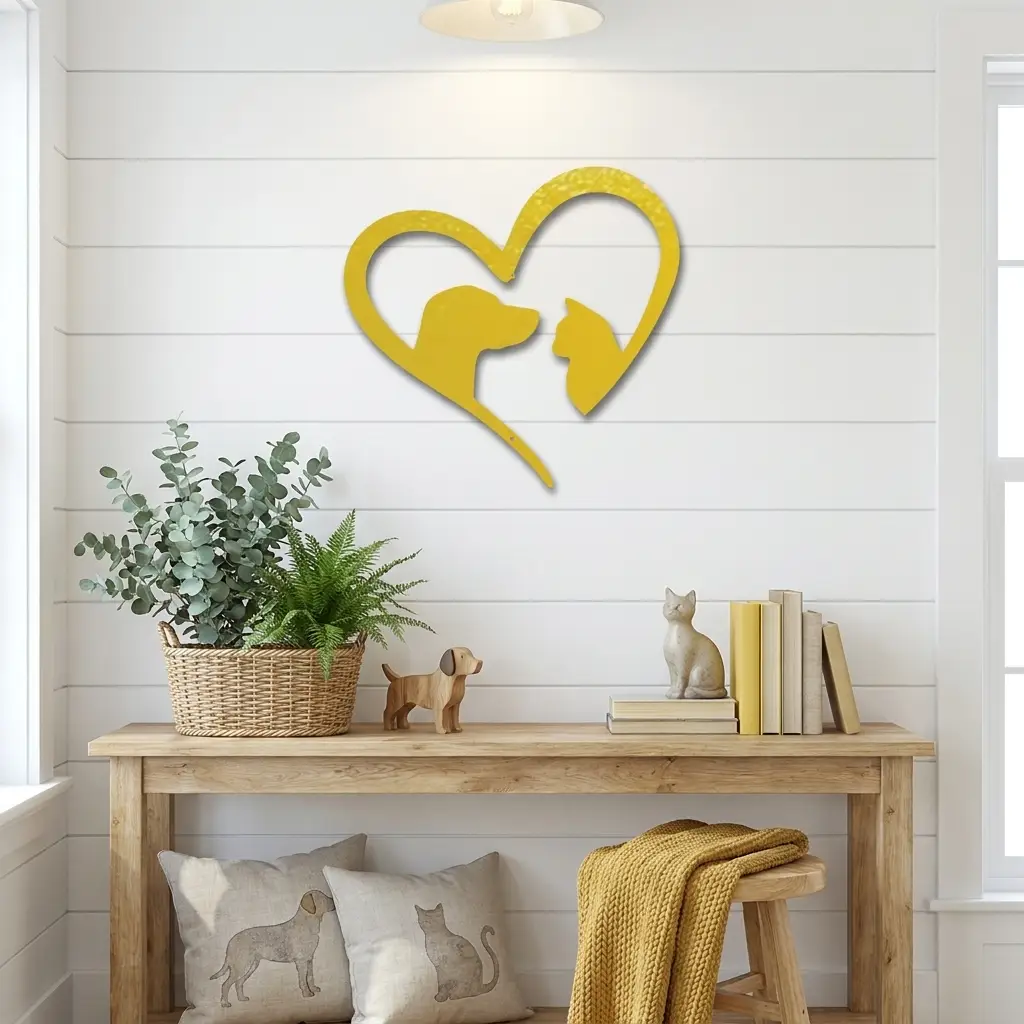 Dog & Cat Love Metal Wall Art | Pet Lover Heart Sign | Cat and Dog Wall Decor | Pet Memorial Gift | Animal Lover Home Decor | Made in USA
