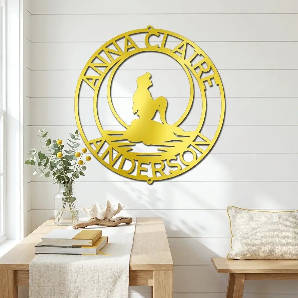 Personalized Mermaid Metal Wall Art Sign – Custom Name Steel Wall Decor for Girls Room – Ocean Themed Nursery and Bedroom Decor