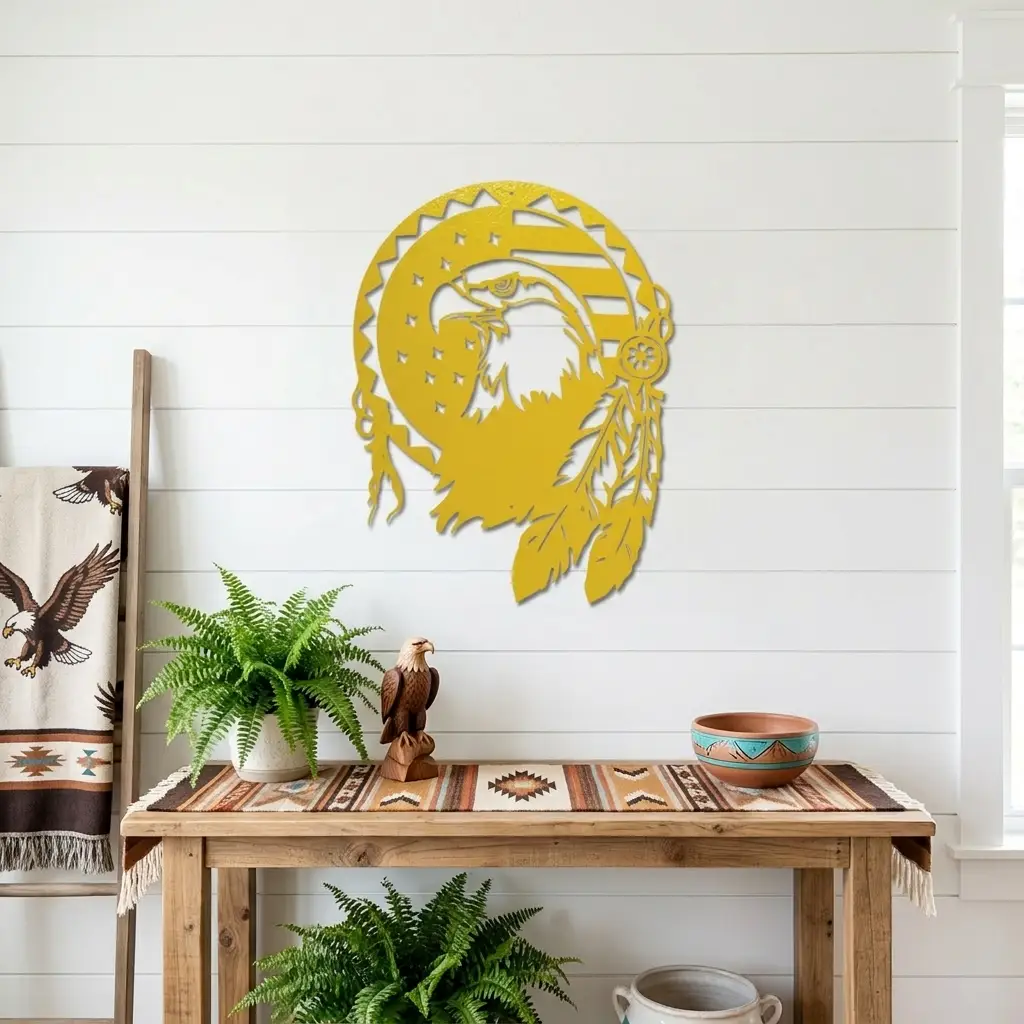 Bald Eagle Patriotic Native American Metal Art Wall Sign