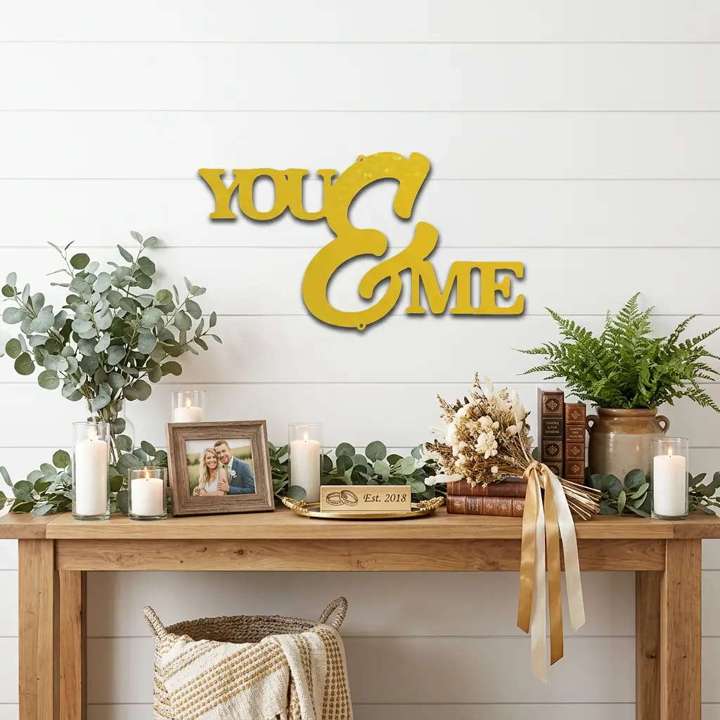 You and Me Script Indoor Outdoor Steel Wall Sign