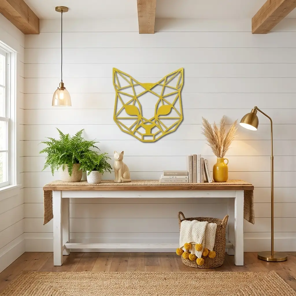 Geometric Cat Metal Wall Art | Modern Cat Wall Decor | Minimalist Feline Metal Art | Cat Lover Gift | Pet Memorial Decor | Living Room, Nursery & Office Wall Hanging | Made in USA