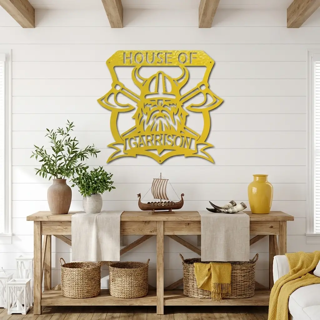 Personalized Viking Metal Wall Art | Custom Viking Family Crest Sign | Norse Warrior Shield Steel Wall Decor | Custom Name Metal Sign | Made in USA