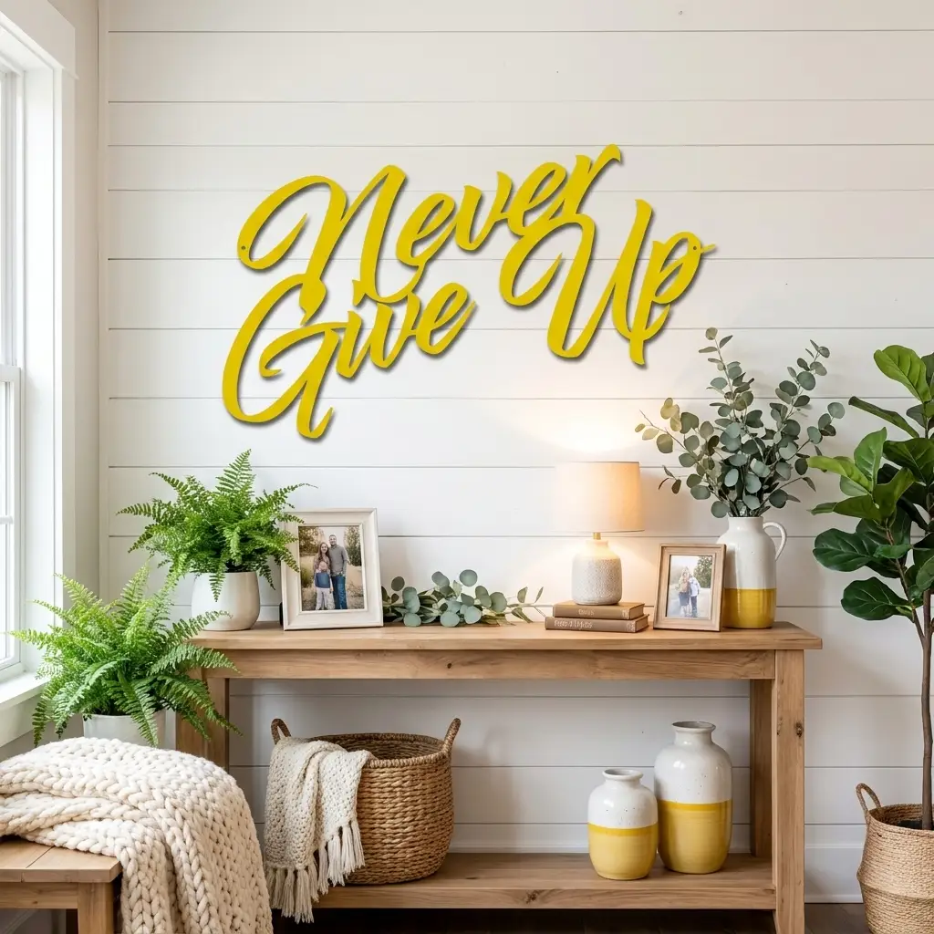 Never Give Up Metal Wall Art | Inspirational Motivational Quote Sign | Modern Steel Wall Decor | Made in USA