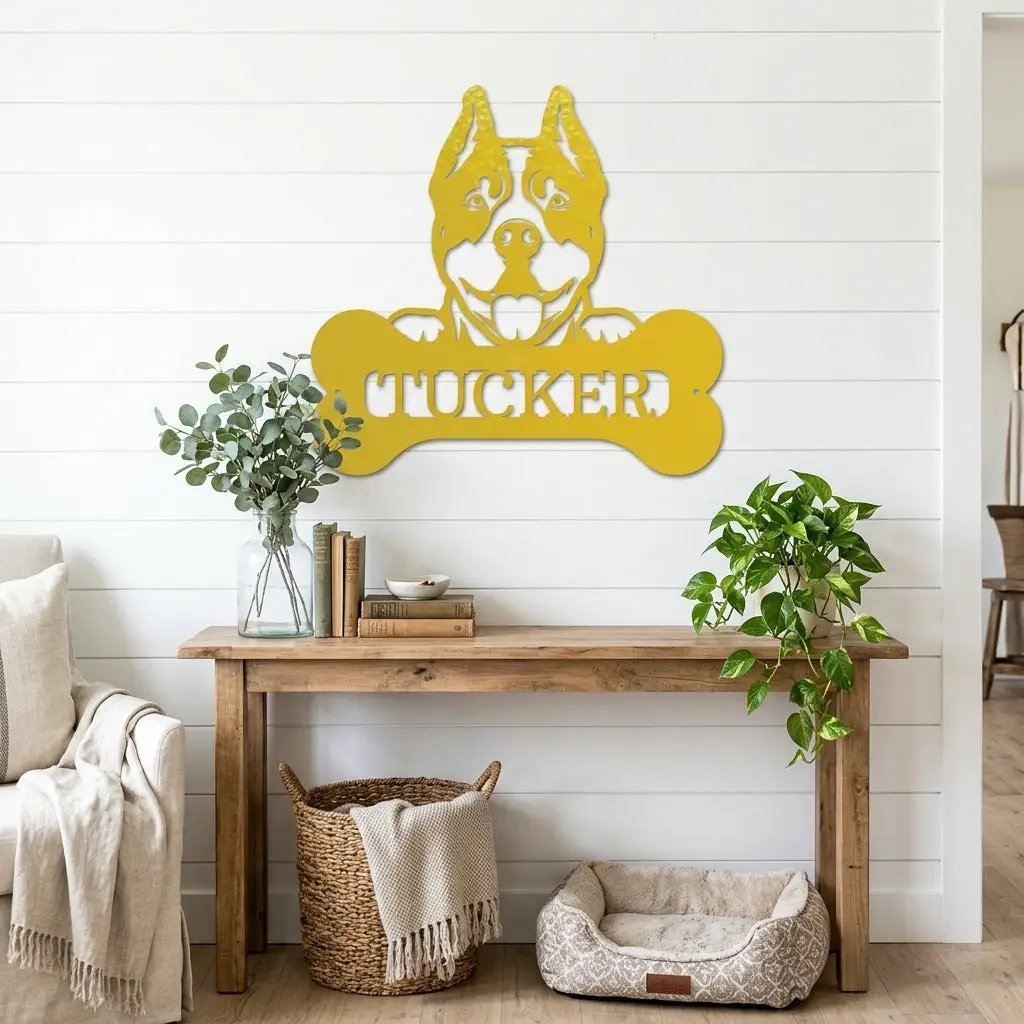 Pit Bull Dog Custom Name Metal Art Wall Sign