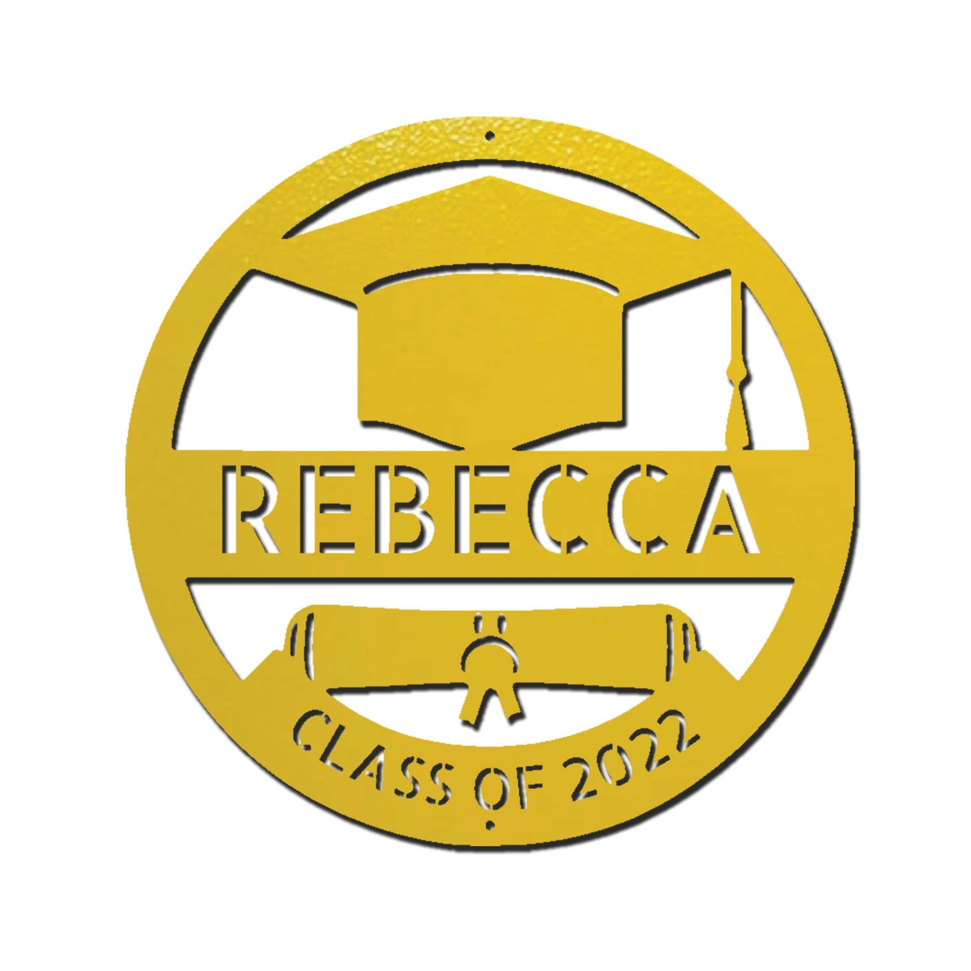 Graduation Cap and Diploma Custom Name Metal Art Wall Sign