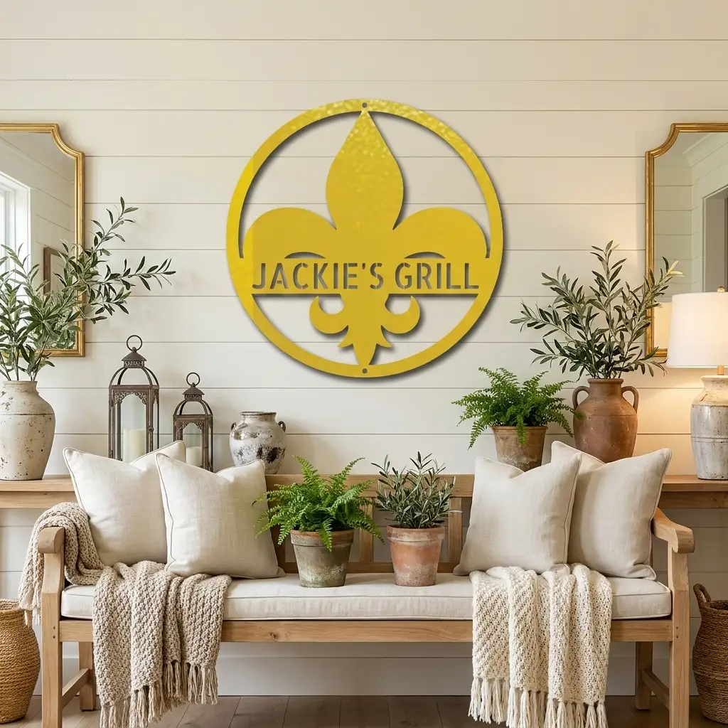 Personalized Fleur de Lis Metal Wall Art | Custom Name Metal Sign | French Country Decor | Family Name Sign | Made in USA
