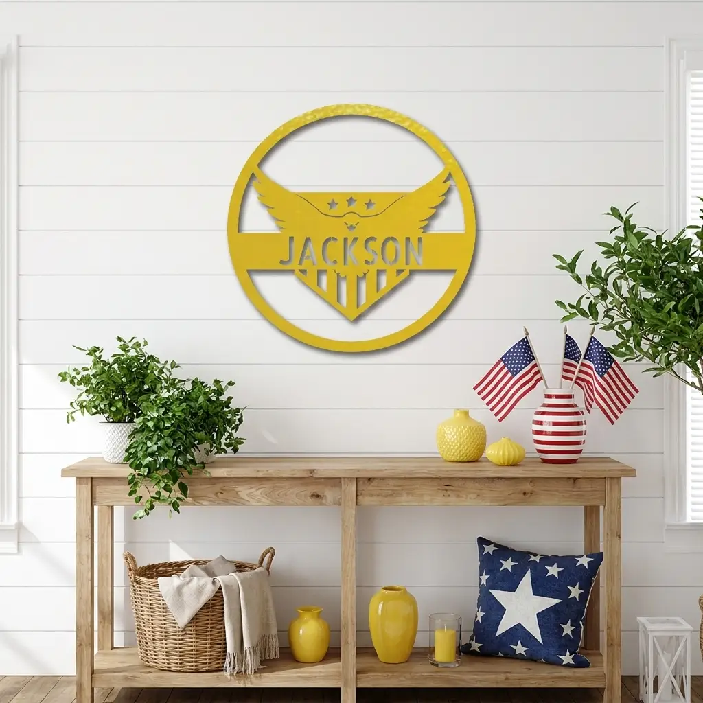 Patriotic Eagle Monogram Personalized Indoor Outdoor Steel Wall Sign Art