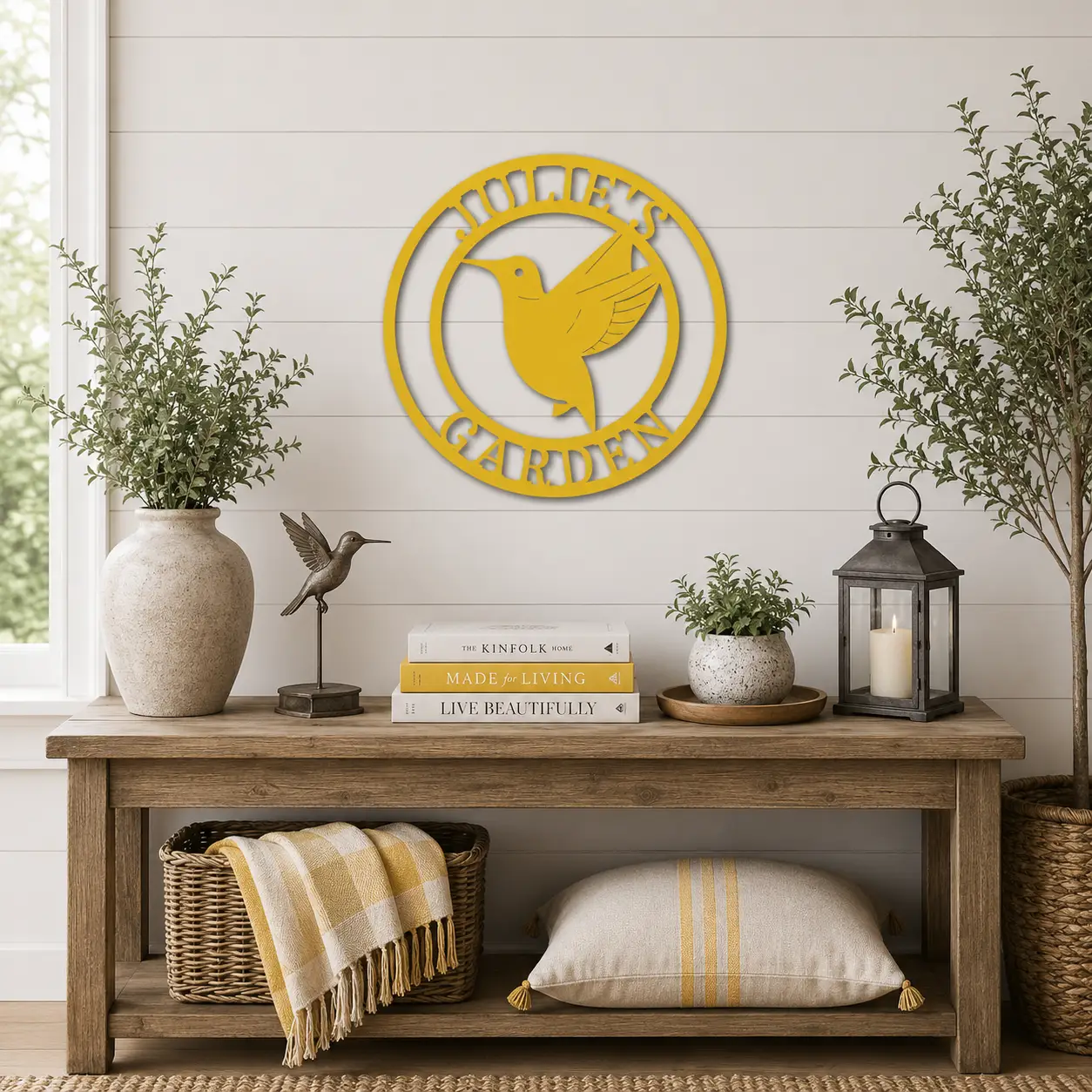 Personalized Hummingbird Metal Wall Art | Custom Garden Name Sign | Hummingbird Garden Decor | Personalized Outdoor Metal Sign | Made in USA