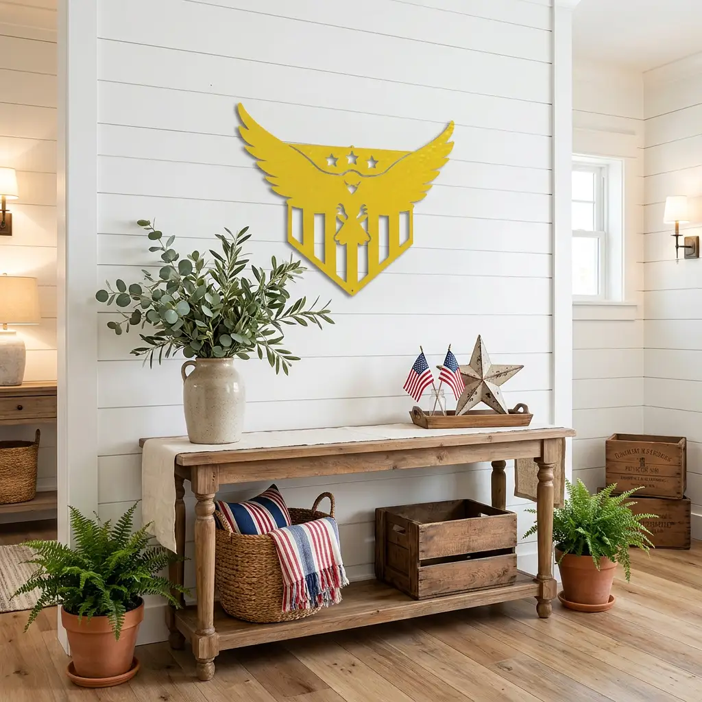 Patriotic Eagle Metal Wall Art | American Flag Inspired Eagle Decor | USA Military & Veteran Gift | Made in USA