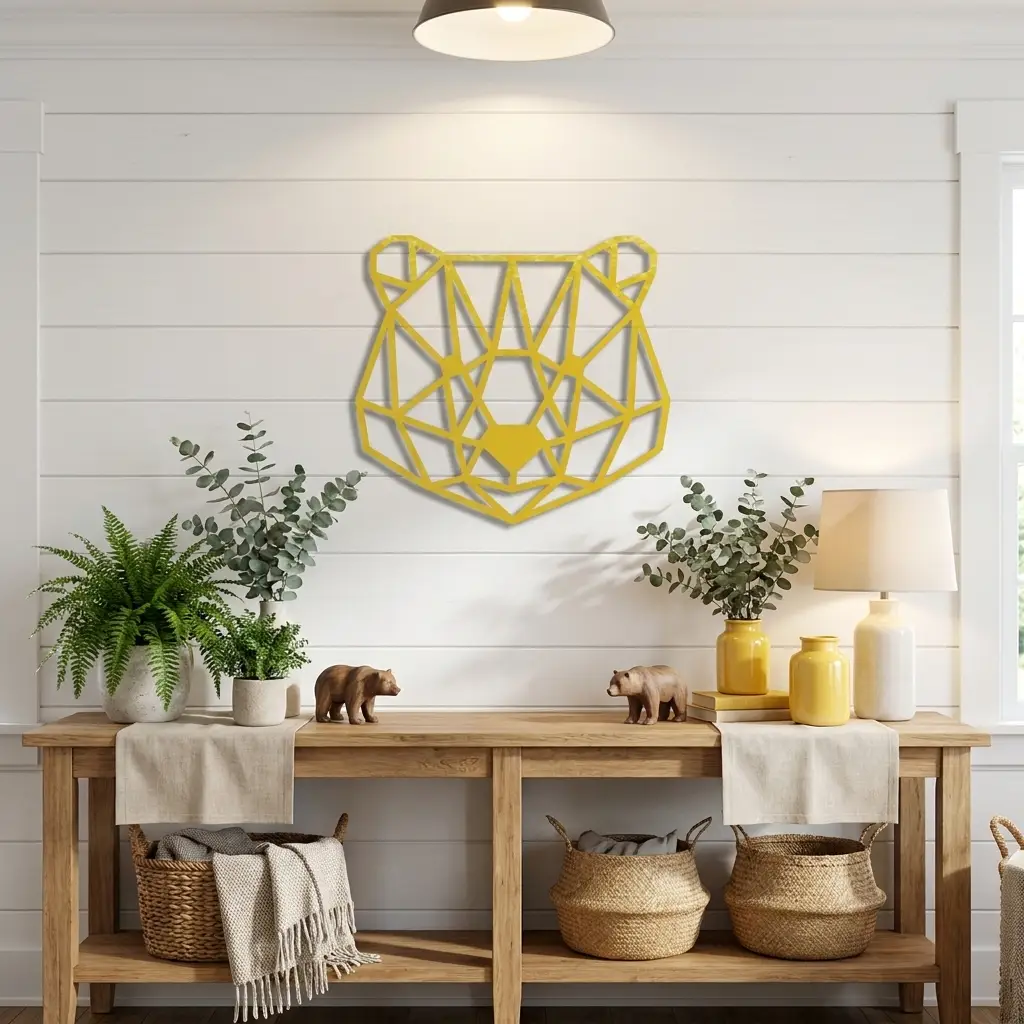 Bear Metal Art Wall Sign Geometric Head Home Office School Decor