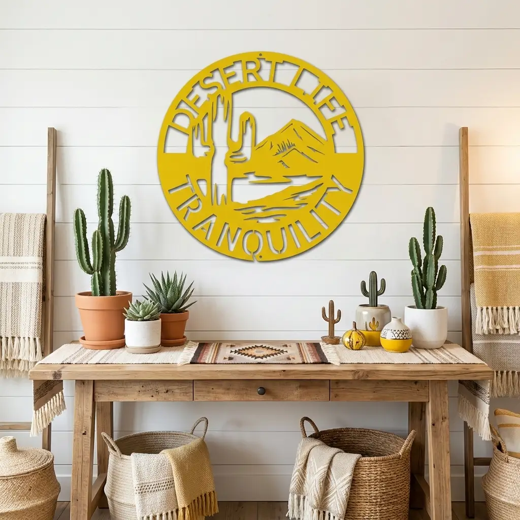 Desert Life Personalized Cactus Scene Indoor Outdoor Steel Wall Sign