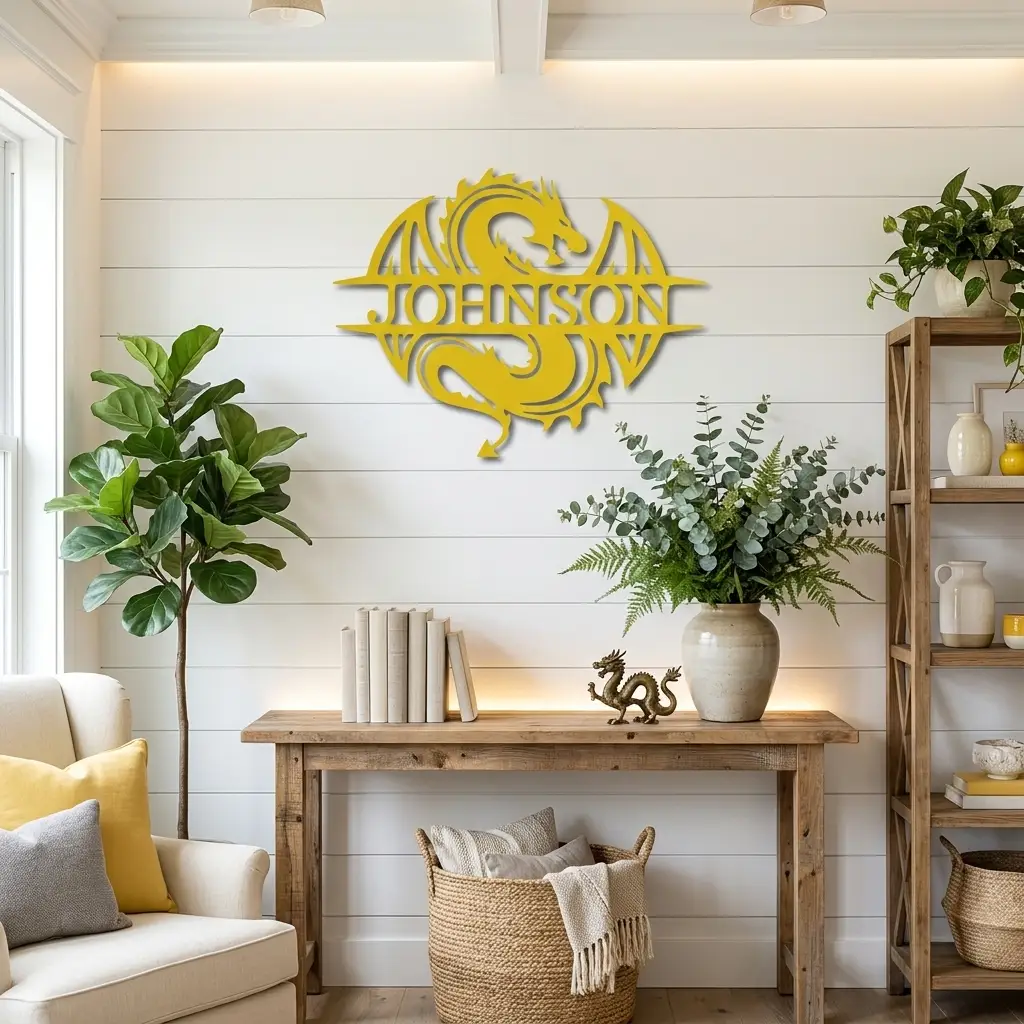 Celtic Dragon Monogram Personalized Name Indoor Outdoor Steel Wall Sign Metal Art