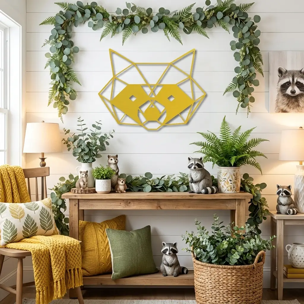 Geometric Raccoon Metal Wall Art – Modern Wildlife Steel Sign, Rustic Cabin Decor, Forest Animal Wall Hanging, Laser Cut Metal Art 12"–36"