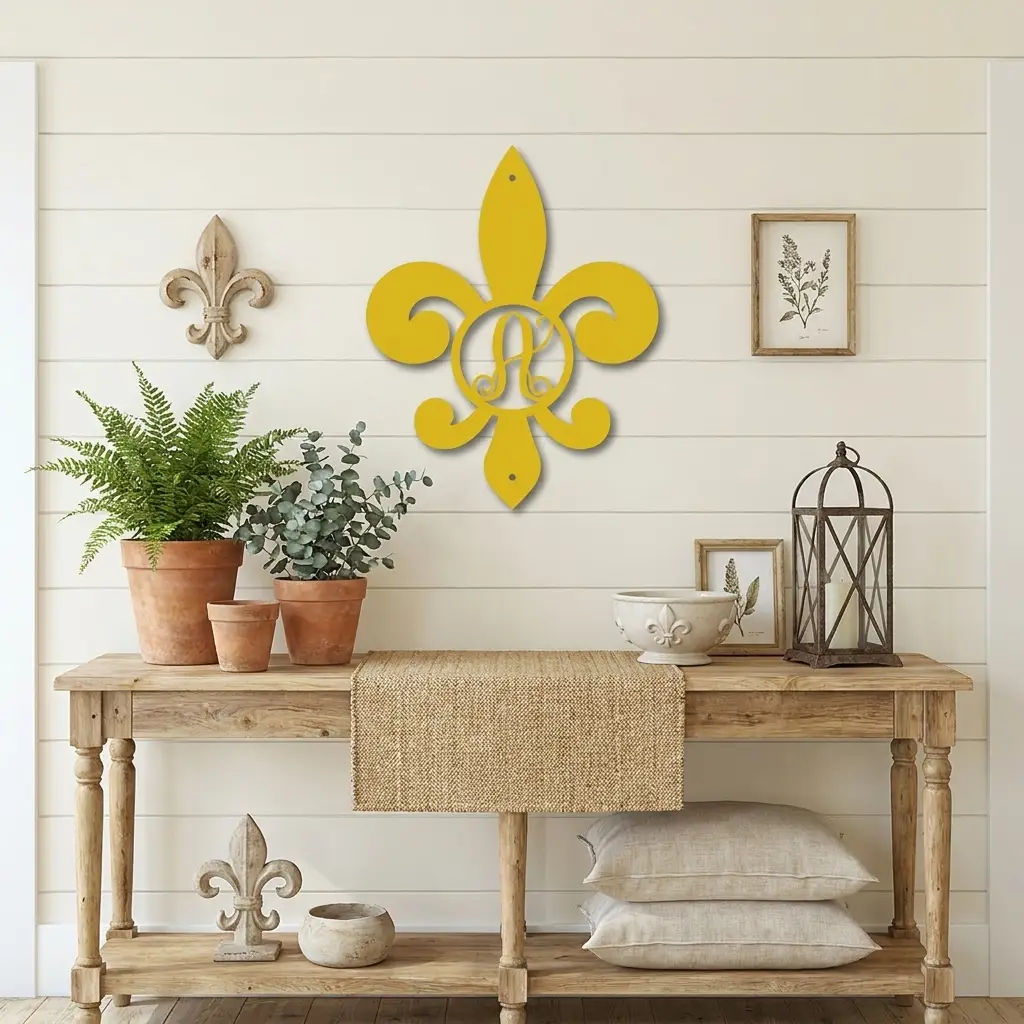 Fleur De Lis Personalized Initial Metal Art Wall Sign