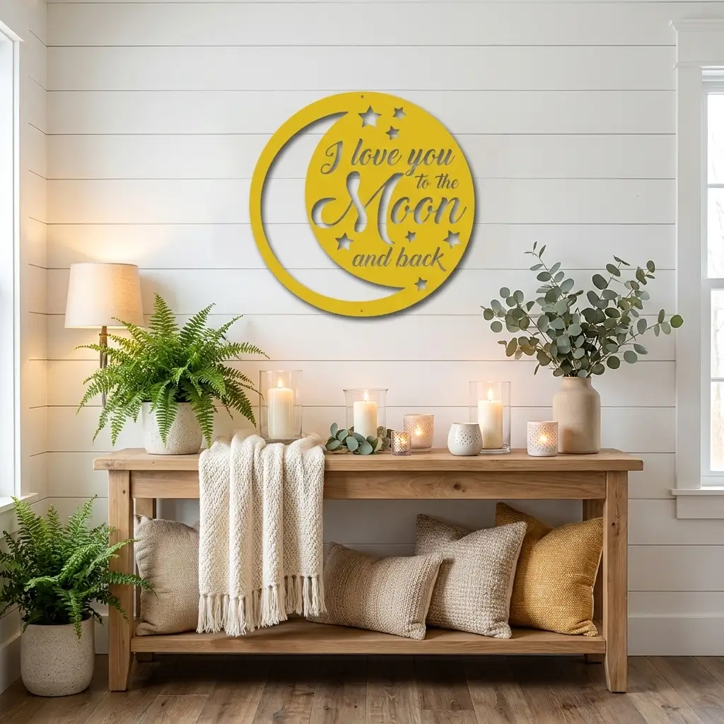 I Love You to the Moon and Back Metal Wall Art – Romantic Moon & Stars Love Sign, Anniversary & Wedding Gift