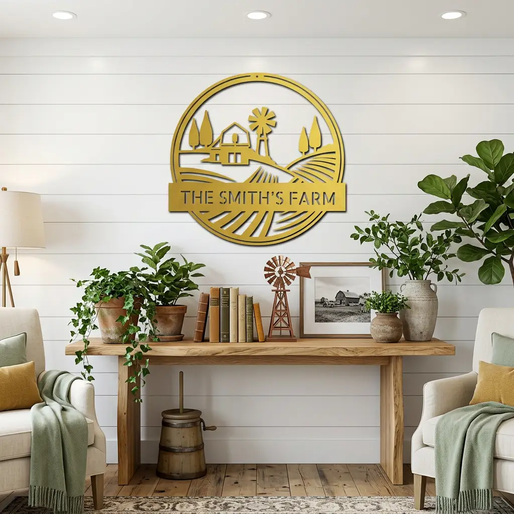Farm with Windmill Personalized Metal Wall Art | Custom Farm Name Sign | Rustic Farmhouse Metal Decor | Barn & Ranch Wall Art | Country Home Gift | Made in USA