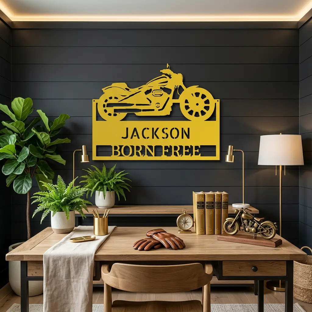 Motorcycle Shop Custom Name Indoor Outdoor Steel Wall Sign