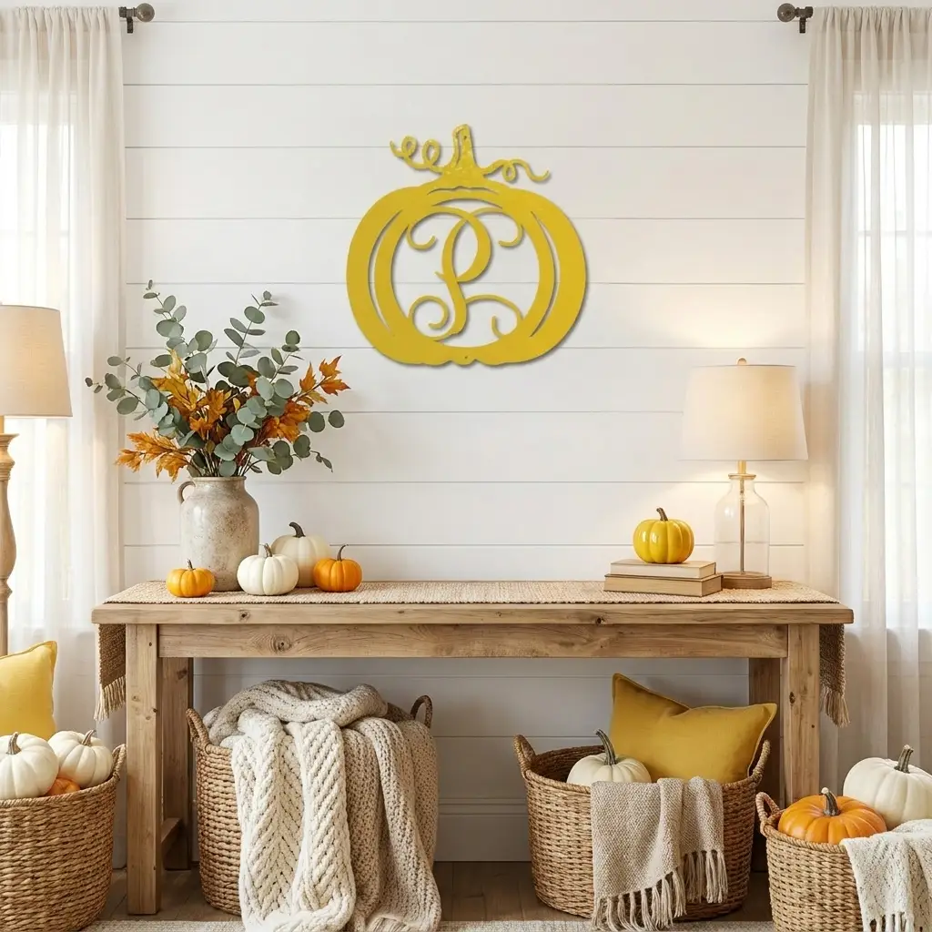 Pumpkin Custom Family Name Initial Monogram Indoor Outdoor Steel Wall Sign