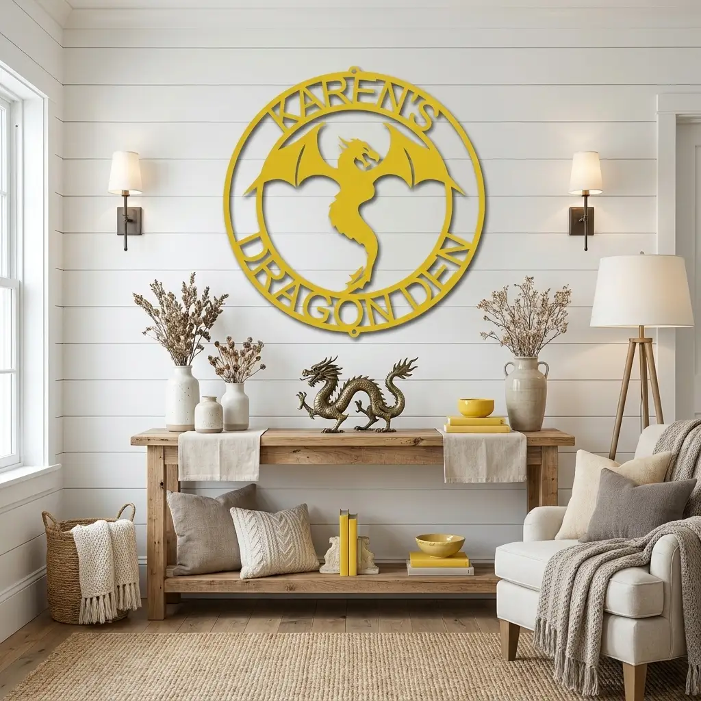 Personalized Dragon Metal Wall Art | Custom Fantasy Dragon Sign | Medieval Dragon Steel Wall Decor | Custom Name & Phrase | Made in USA