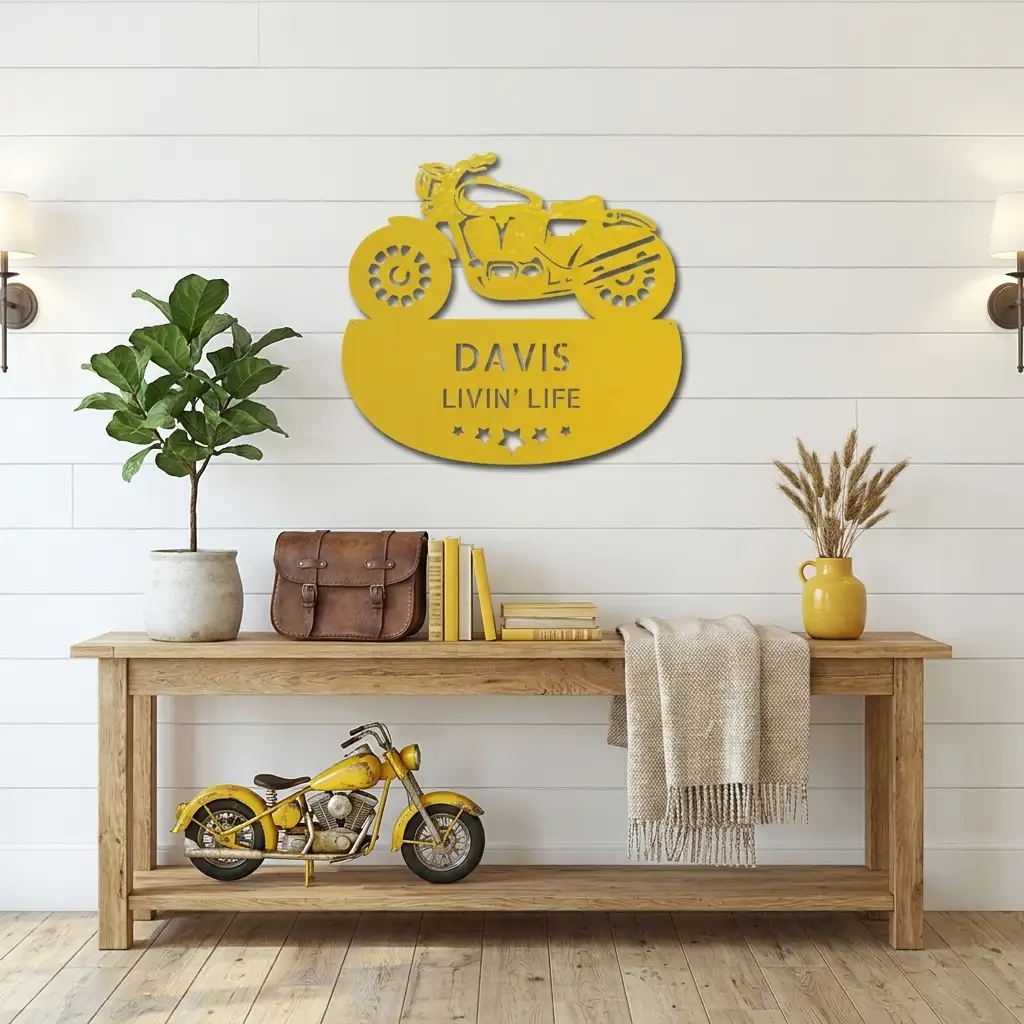 Personalized Motorcycle Metal Wall Sign – Custom Name Laser-Cut Steel Art for Indoors & Outdoors