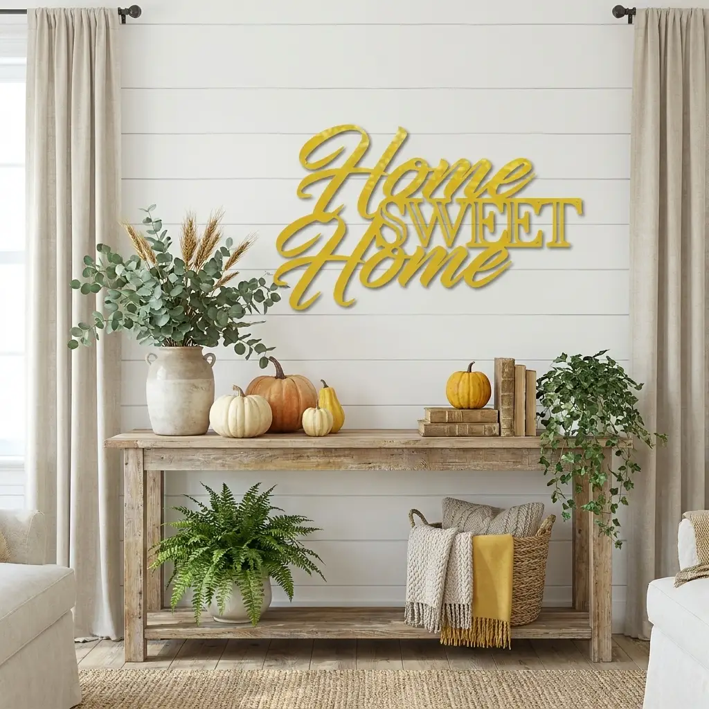 Home Sweet Home Metal Sign, Farmhouse Wall Decor, Script Wall Art, Rustic Home Decor, Housewarming Gift