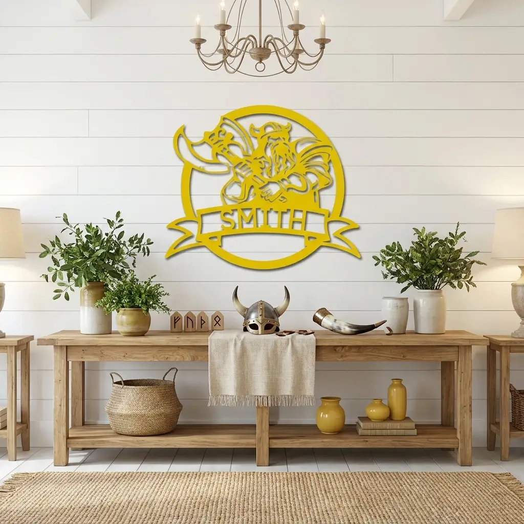 Fighting Viking Monogram Personalized Name Indoor Outdoor Steel Wall Sign Metal Man Cave Art