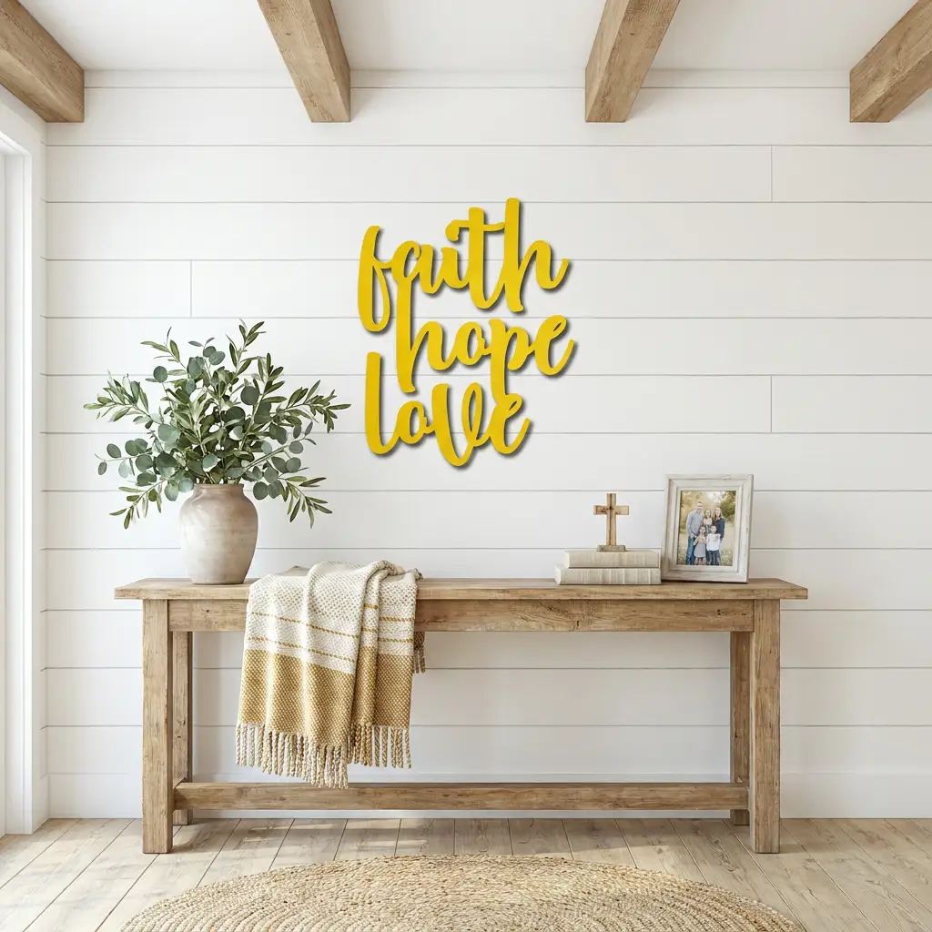 Faith Hope Love Script Indoor Outdoor Steel Wall Sign