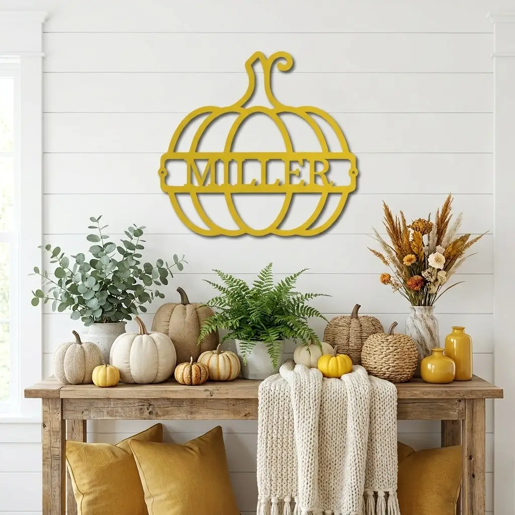 Personalized Pumpkin Metal Sign | Custom Fall Name Sign | Pumpkin Wall Decor | Autumn & Thanksgiving Metal Art | Housewarming Gift | Made in USA
