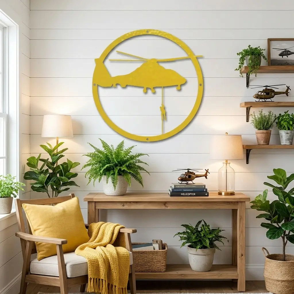 Helicopter Metal Wall Art – Aviation Rescue Metal Sign, Pilot & Military Inspired Wall Decor