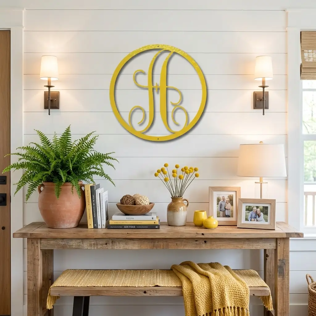 Personalized Monogram Metal Wall Art – Custom Initial Sign – Elegant Script Letter Decor – Wedding Gift – Family Name Sign