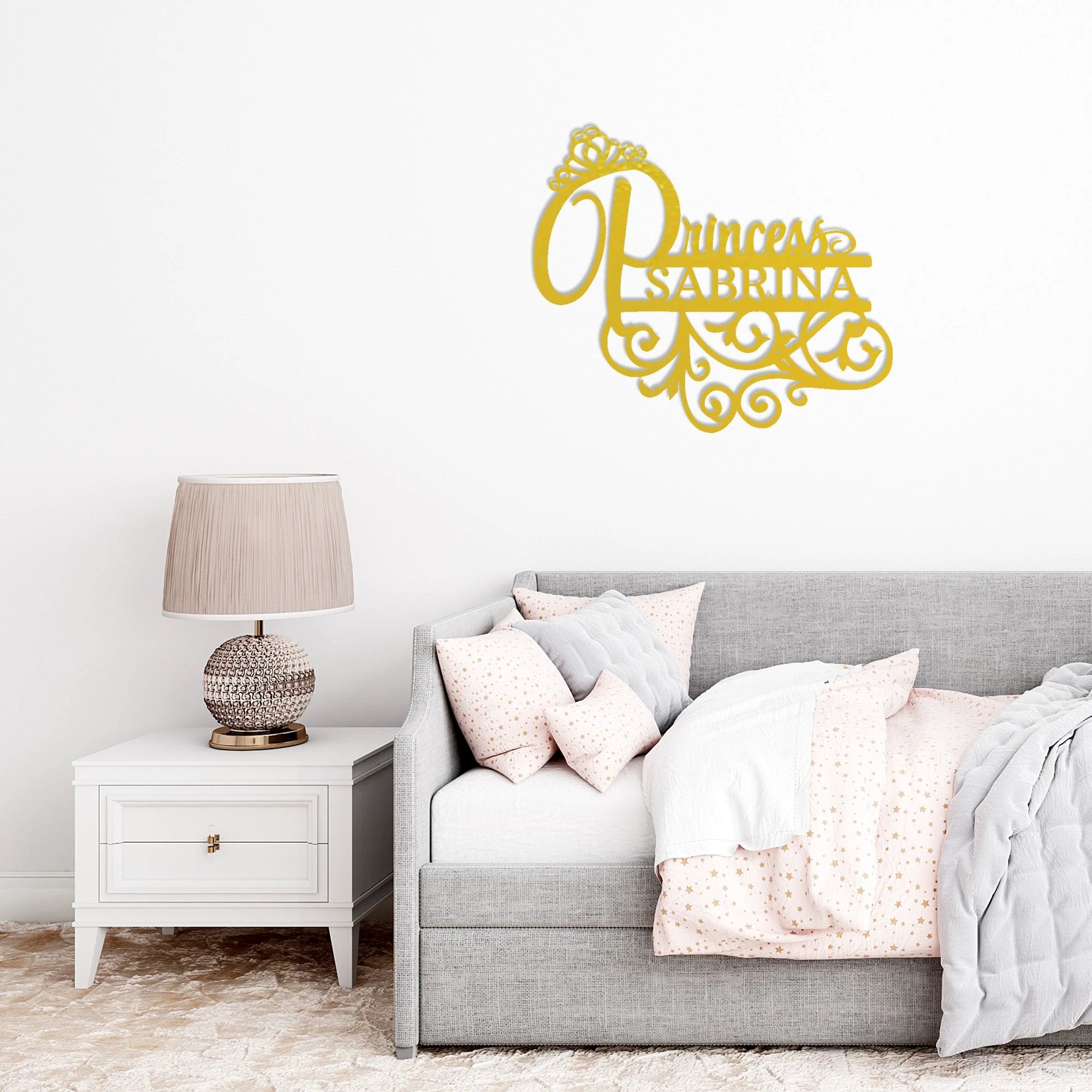 Personalized Princess Name Metal Sign Girls Room Decor Custom Name Wall Art Princess Nursery Decor Baby Girl Room Sign