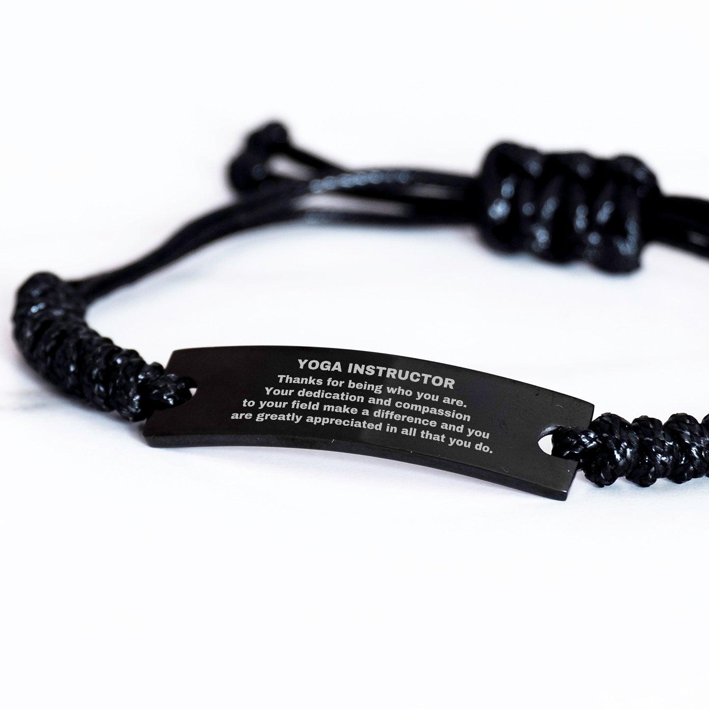 Yoga Instructor Black Braided Leather Rope Engraved Bracelet - Thanks for being who you are - Birthday Christmas Jewelry Gifts Coworkers Colleague Boss - Mallard Moon Gift Shop