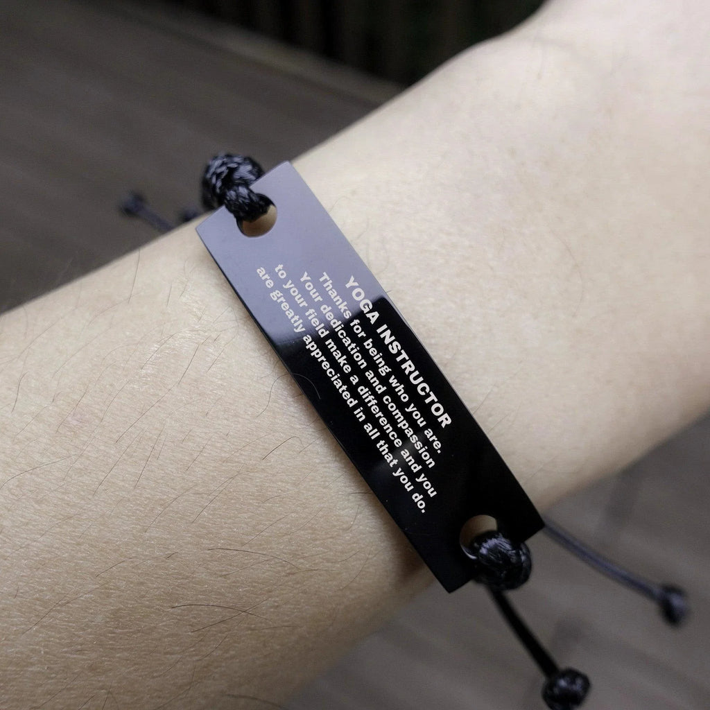 Yoga Instructor Black Braided Leather Rope Engraved Bracelet - Thanks for being who you are - Birthday Christmas Jewelry Gifts Coworkers Colleague Boss