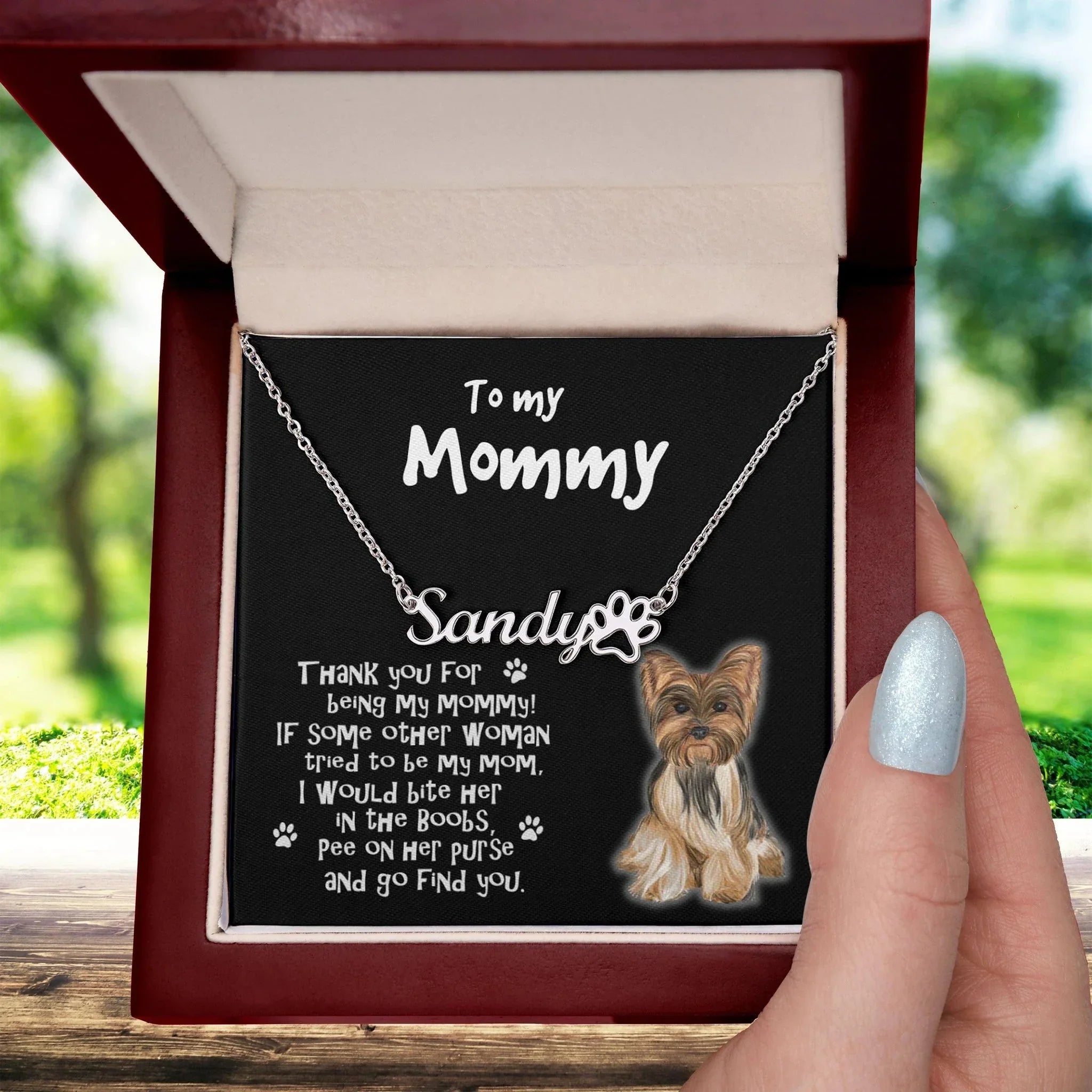 Yorkshire Terrier Dog Mom Paw Print Name Necklace
