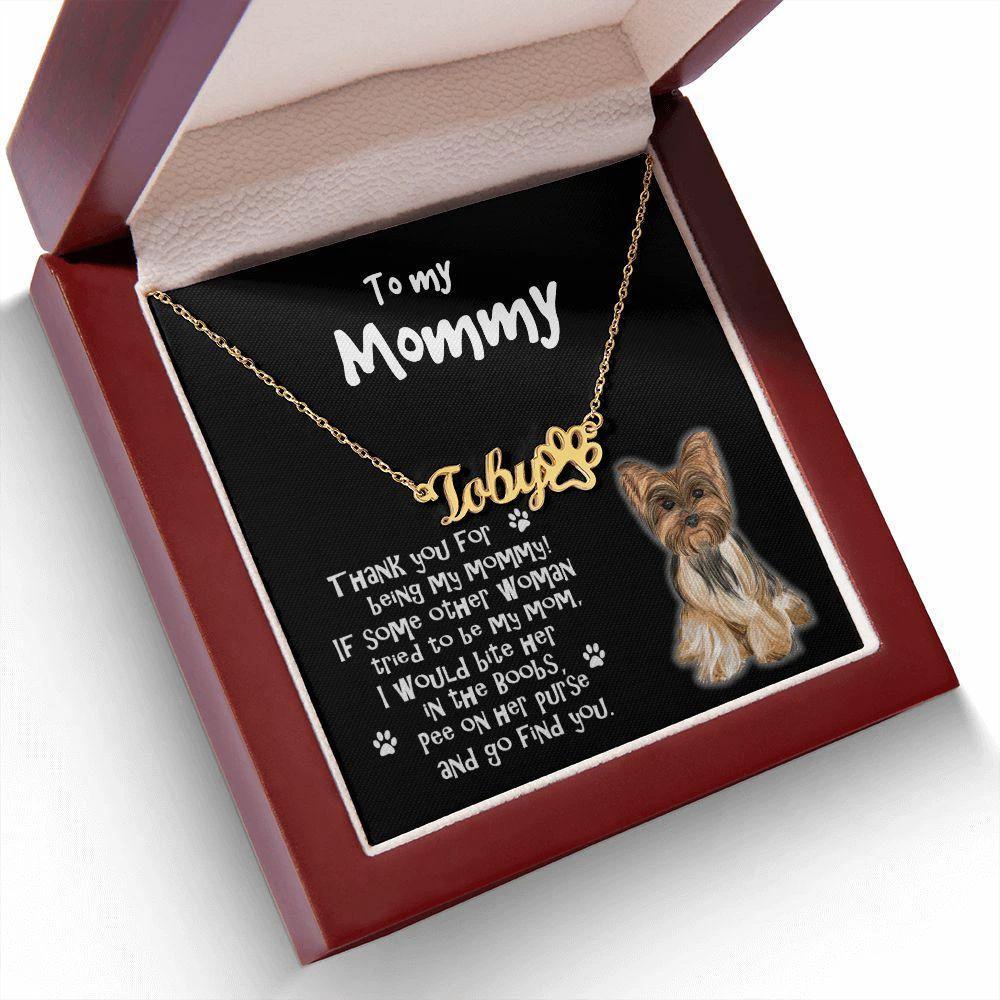 Yorkshire Terrier Dog Mom Paw Print Name Necklace