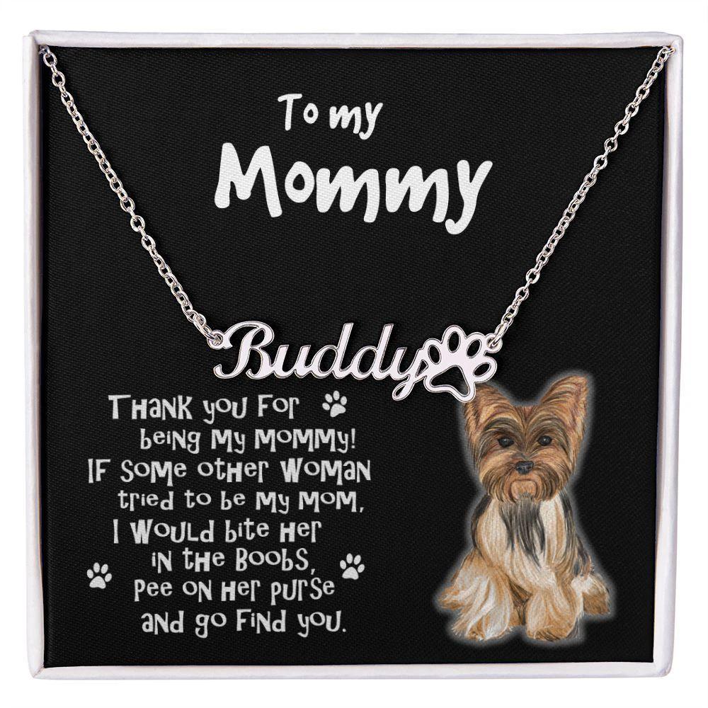 Yorkshire Terrier Dog Mom Paw Print Name Necklace